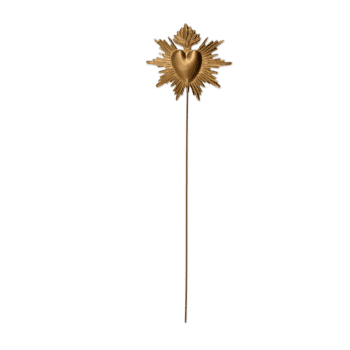 Bijou de bouquet « Cœur Sacré » — Pique décoratif en laiton pour bouquets et plantes