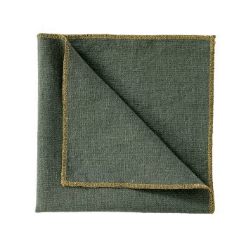 Serviette de table en lin – Kaki – Liseré doré (40×40)