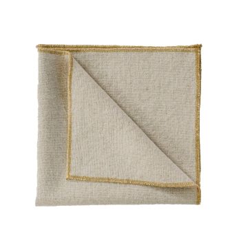 Serviette de table en lin – Naturel – Liseré doré (40×40)