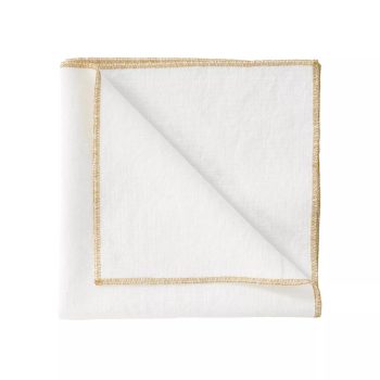 Serviette de table en lin – Blanc – Liseré doré (40×40)