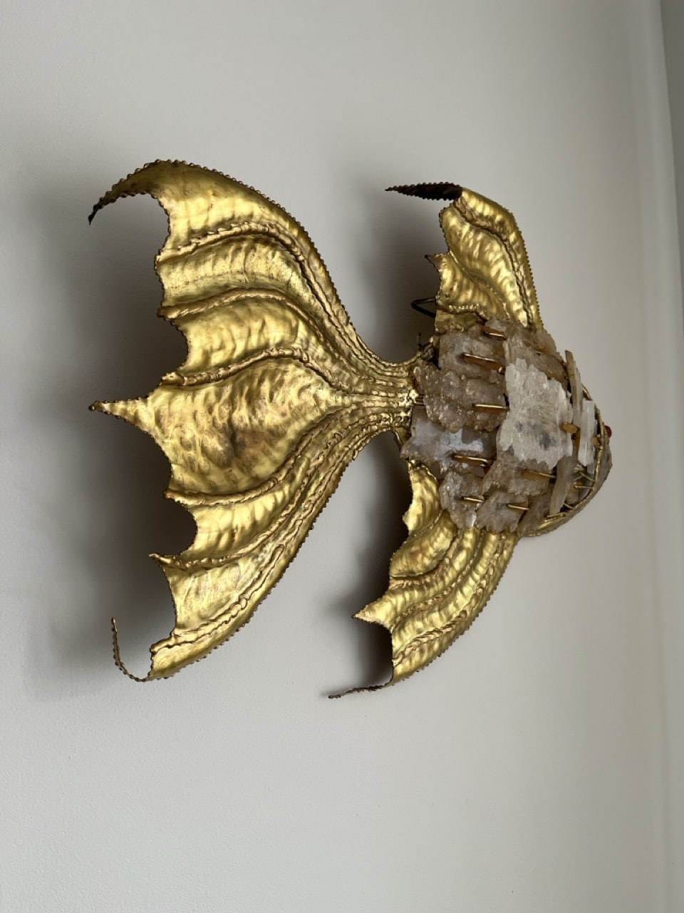 Applique murale vintage en laiton et pierres en forme de poisson, style Duval Brasseur, 1970 – Image 3