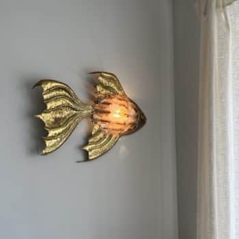 Applique murale vintage en laiton et pierres en forme de poisson, style Duval Brasseur, 1970