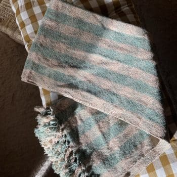 Plaid à carreaux en coton recyclé, vert & naturel (125×175)