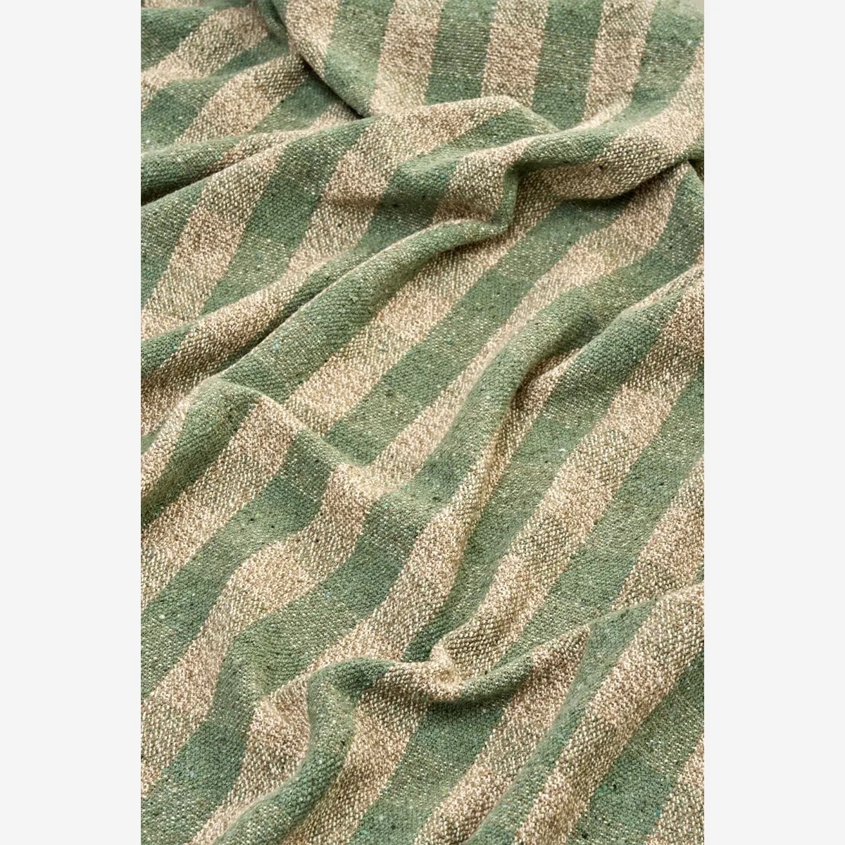 Plaid à carreaux en coton recyclé, vert & naturel (125x175) – Image 3