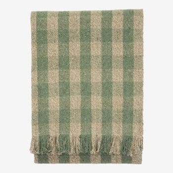 Plaid à carreaux en coton recyclé, vert & naturel (125×175)