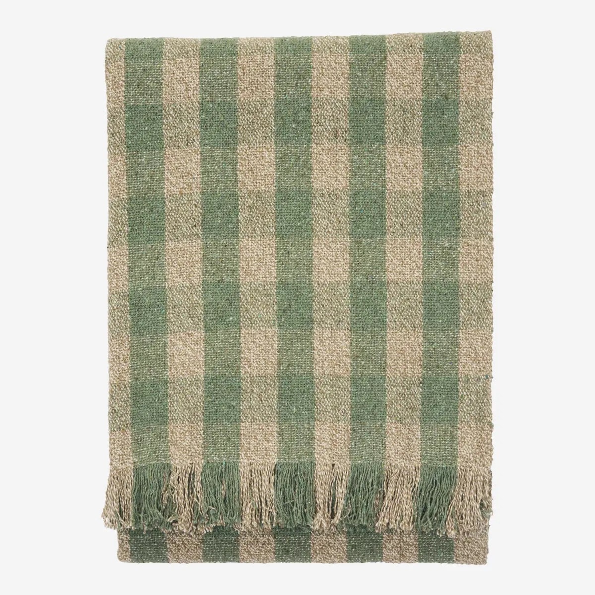 Plaid à carreaux en coton recyclé, vert & naturel (125x175) – Image 2