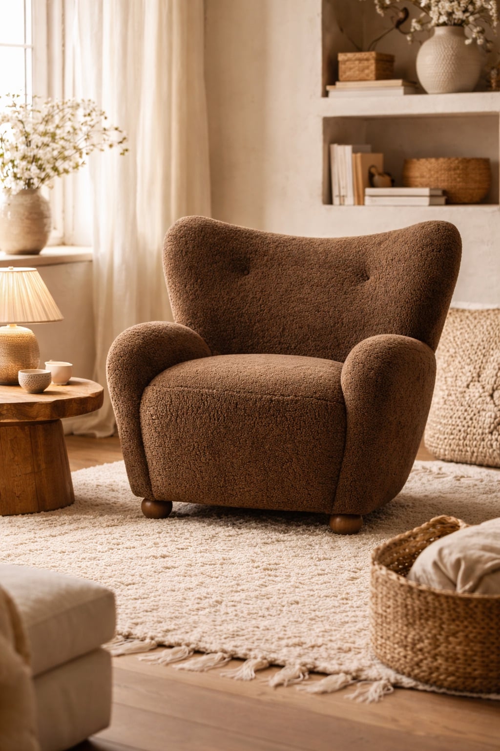 Fauteuil Haven, tissu imitation fourrure - couleur chocolat – Image 3