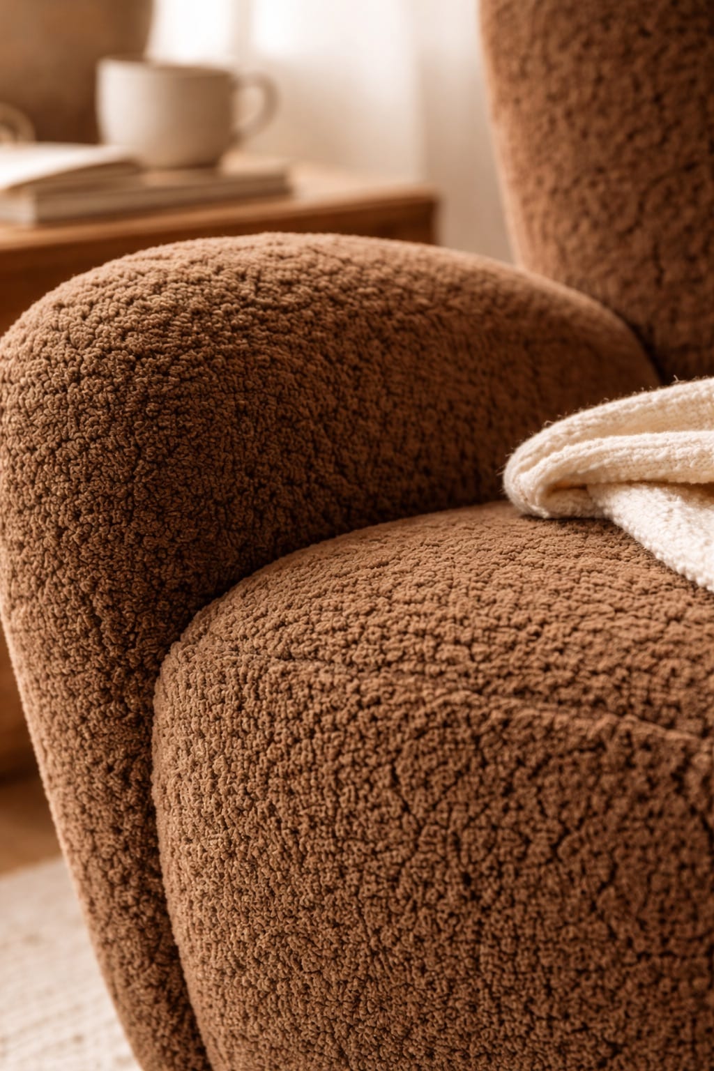 Fauteuil Haven, tissu imitation fourrure - couleur chocolat – Image 2