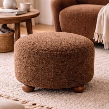 Pouf Haven, tissu imitation fourrure chocolat