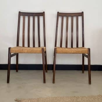 8 chaises en bois et corde tressée, années 50