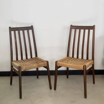 8 chaises en bois et corde tressée, années 50