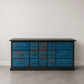 Meuble à tiroirs vintages “Bleu d’atelier”