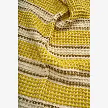 Torchon gaufré en coton rayé jaune & écru (50×80)