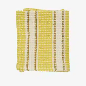 Torchon gaufré en coton rayé jaune & écru (50×80)