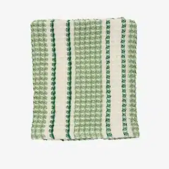 Torchon gaufré en coton rayé vert & écru (50×80)