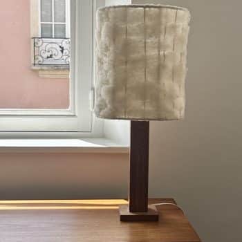 Lampe vintage en bois et laine, années 70