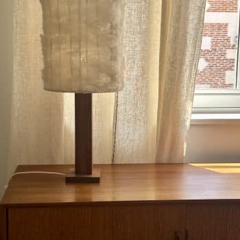 Lampe vintage en bois et laine, années 70