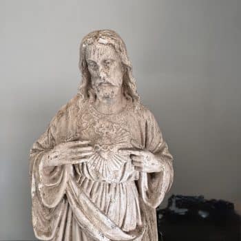 Statue ancienne du Sacré-Cœur de Jésus en plâtre