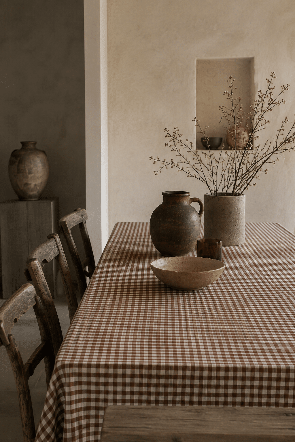 Nappe en coton vichy marron & blanc (2 tailles)