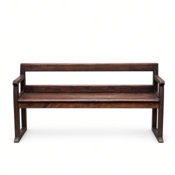 Banc ancien en bois à dossier et accoudoirs