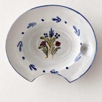 Plat à barbe ancien, bouquet champêtre