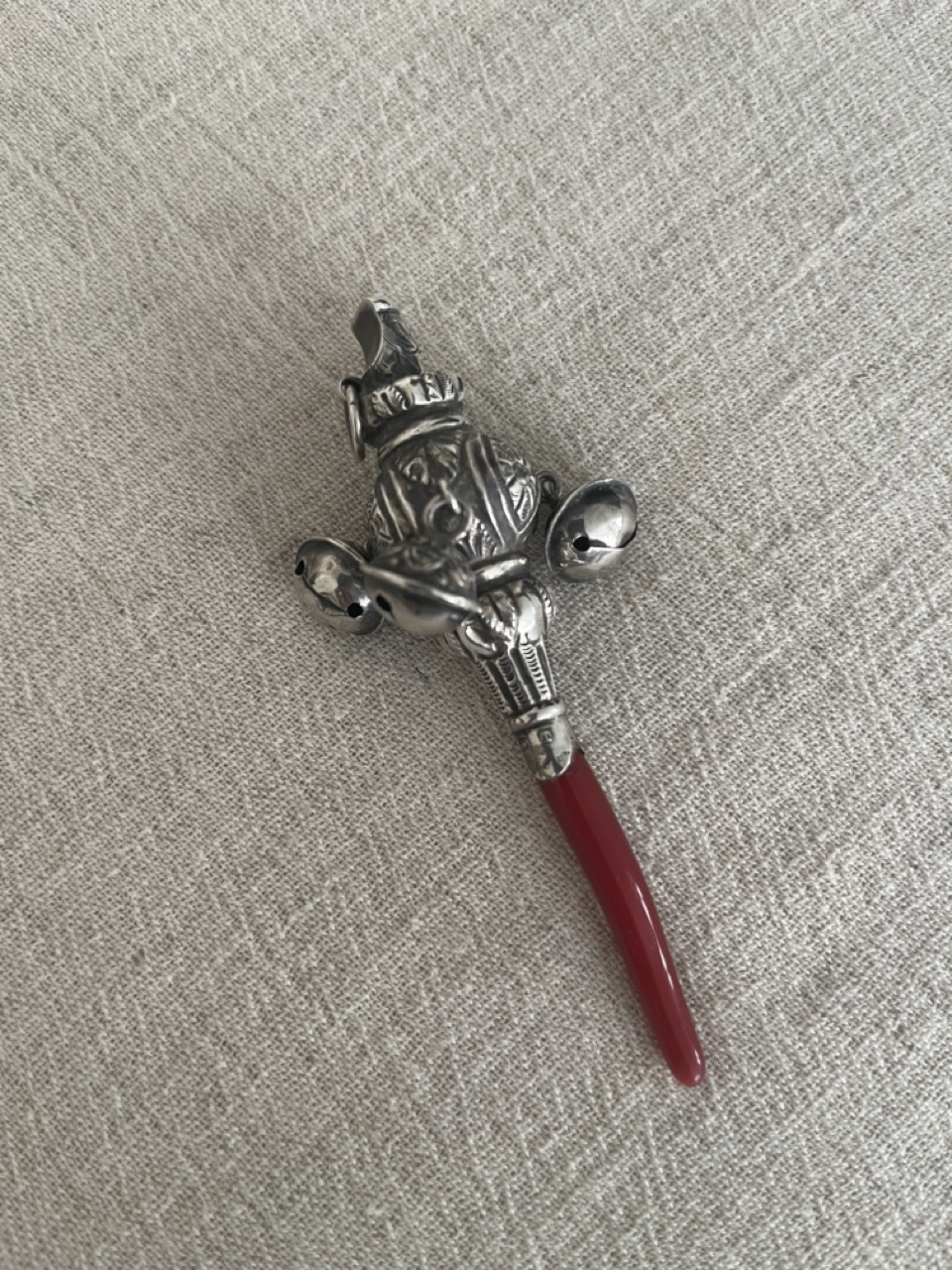 Hochet ancien en argent 925 et corail – Birmingham, 1891 – Image 7