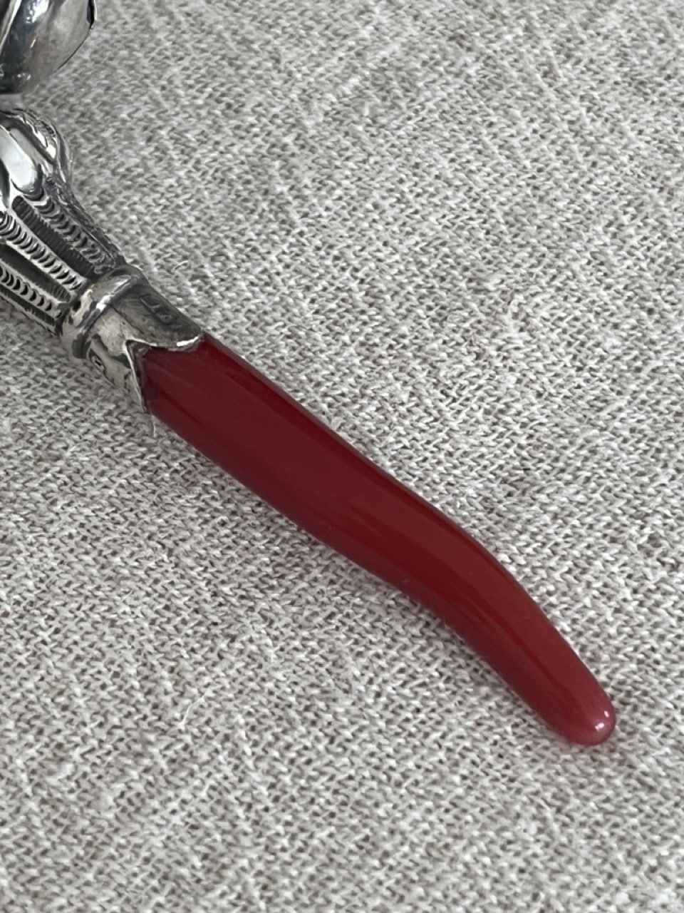 Hochet ancien en argent 925 et corail – Birmingham, 1891 – Image 4