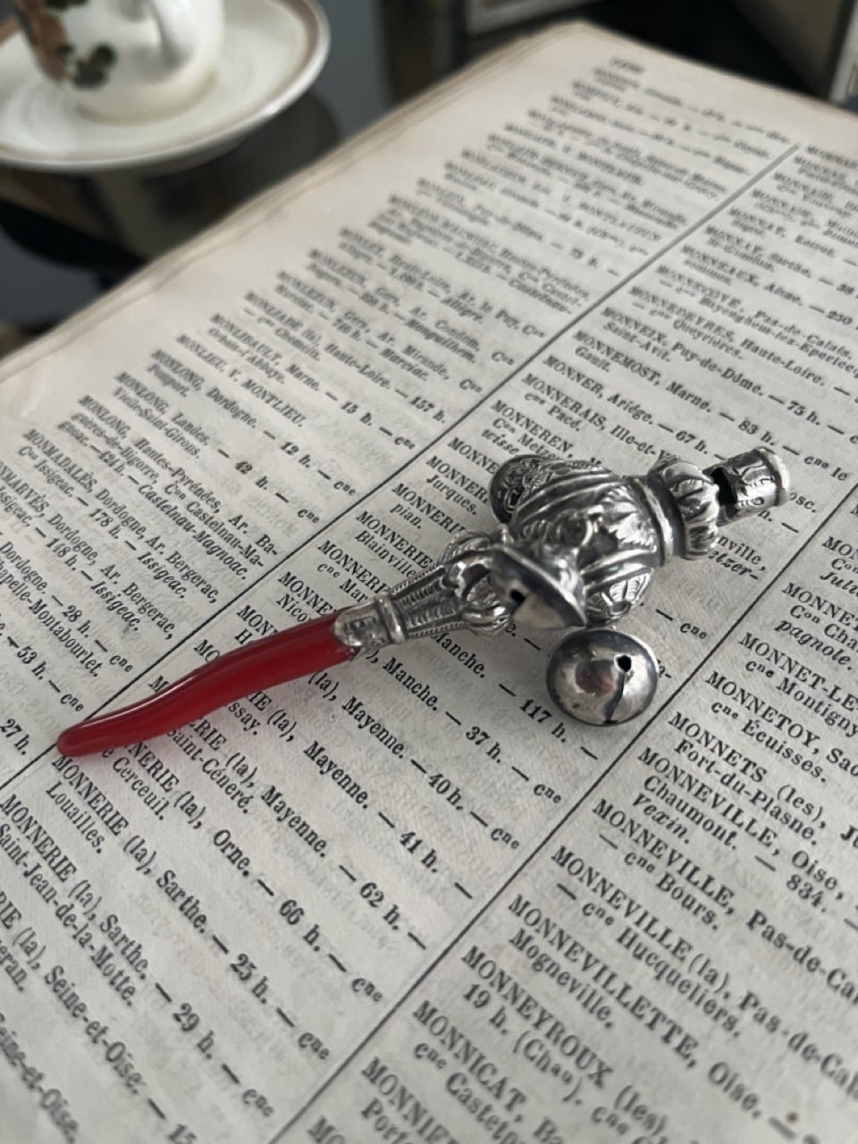 Hochet ancien en argent 925 et corail – Birmingham, 1891