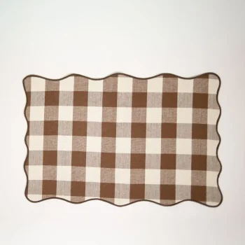 Set de table réversible en coton vichy marron (33×50) – Lot de 2
