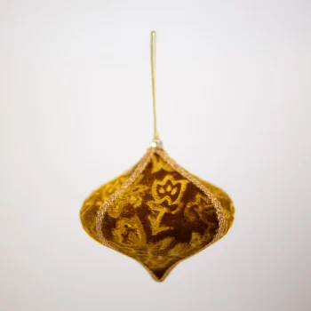 Boule de Noël goutte en velours doré – 10 cm