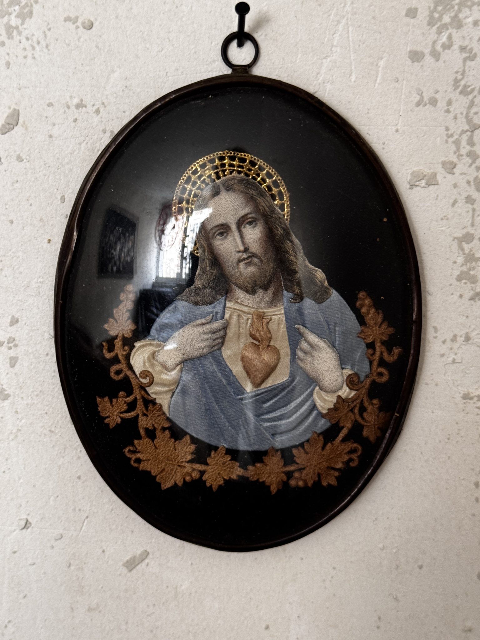 Petit cadre ovale sous verre bombé - Sacré-Cœur de Jésus