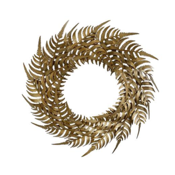 Couronne décorative de fougères en métal doré – 45 cm