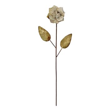 Fleur décorative en métal blanc et doré patiné – 59 cm