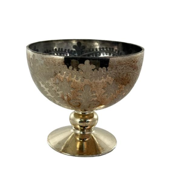 Petite coupe sur pied en verre doré gravé – 12,5 × 11 cm