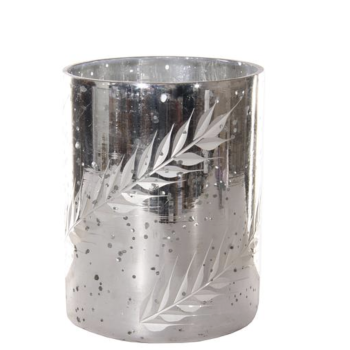 Photophore cylindrique en verre argenté à décor végétal – 2 tailles