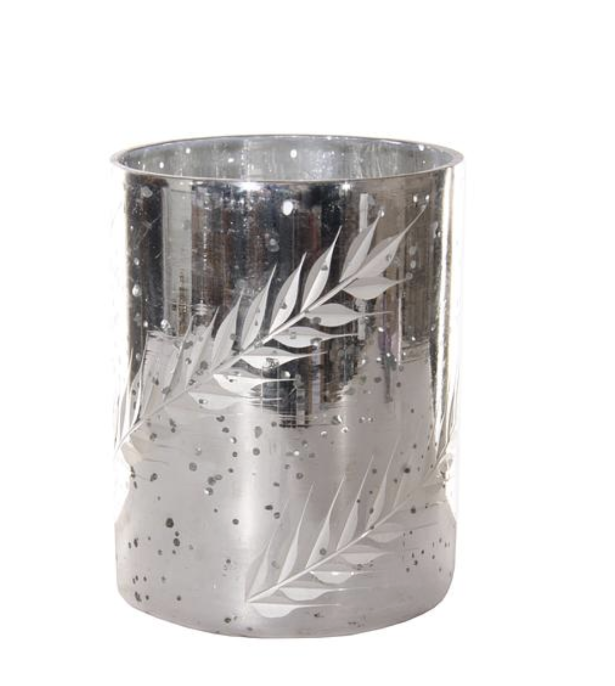 Photophore cylindrique en verre argenté à décor végétal - 2 tailles