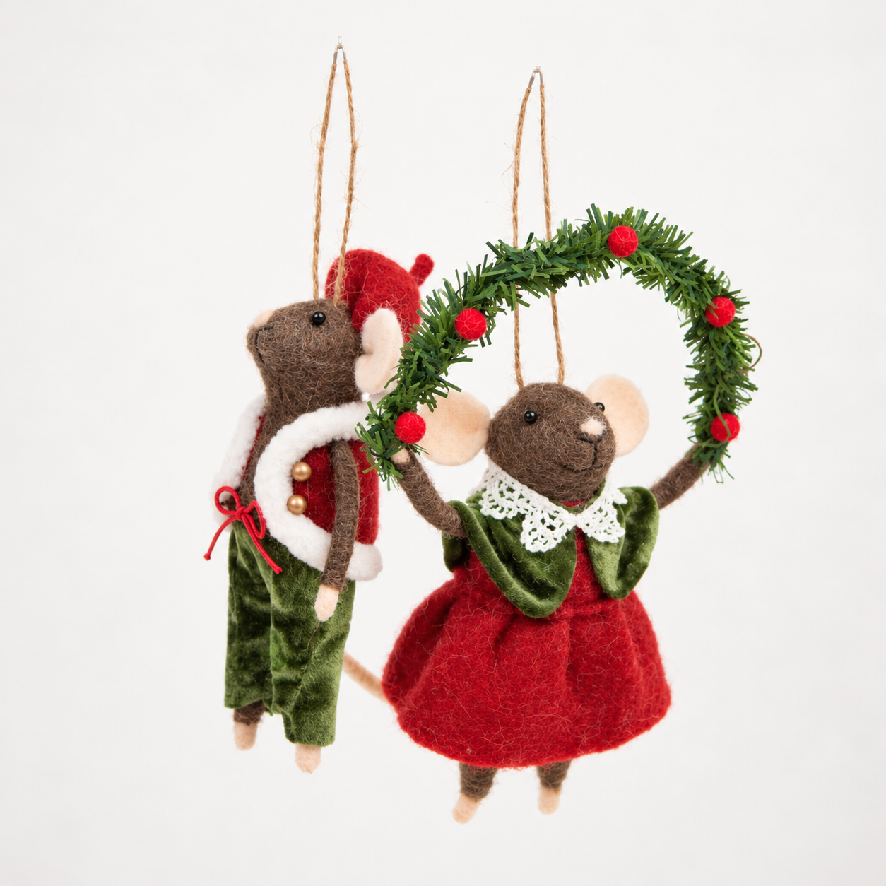 Couple de souris de Noël à suspendre - Rosalie et Firmin