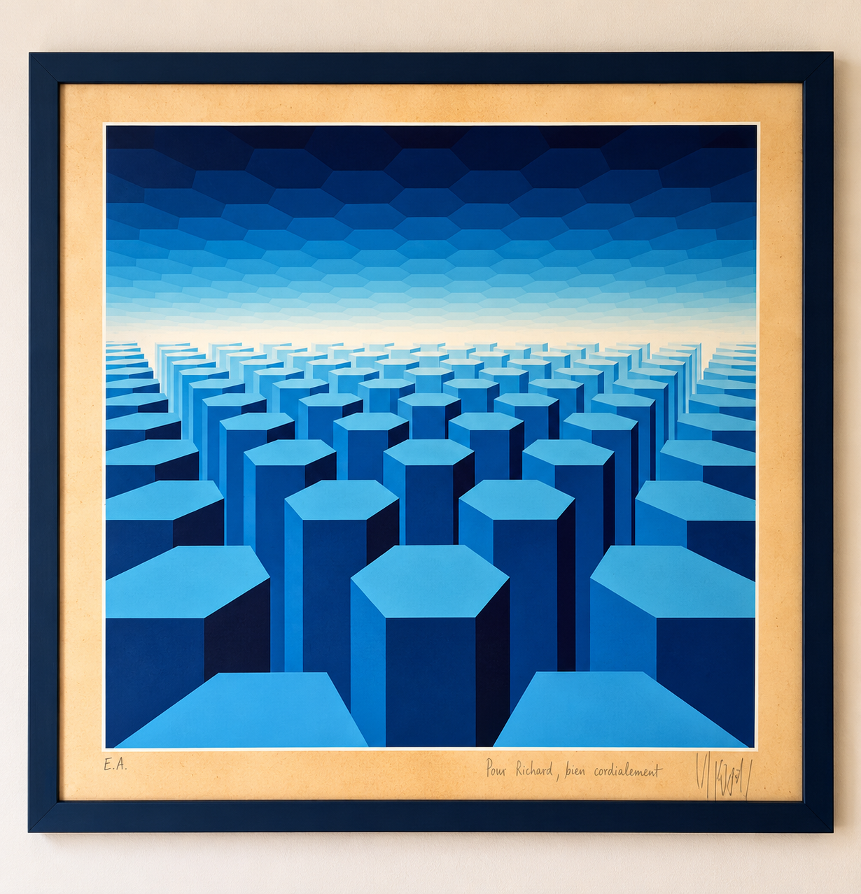 « Fifty Shades of Blue » par YVARAL (Jean-Pierre Vasarely) - Sérigraphie signée et dédicacée - Épreuve d'artiste – Image 2